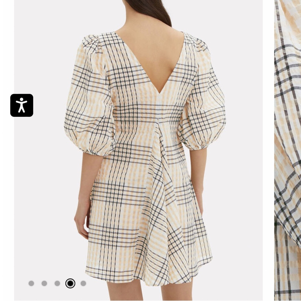 GANNI SEERSUCKER CHECK MINI DRESS IN IVORY SIZE EU 38. US 8 - Picture 5 of 12